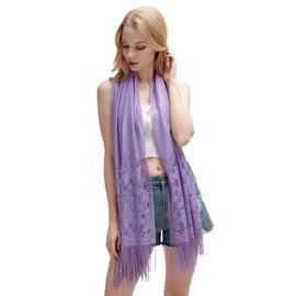 RIIQIICHY Women's Floral Lace Mesh Party Prom Wedding Shawl Scarf with Fringe