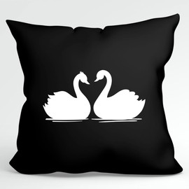 Huuraa Swan Couple Decorative Pillow with Filling 40 x 40 cm Black with Motif for All Couples in Love Gift Idea for Friends and Family