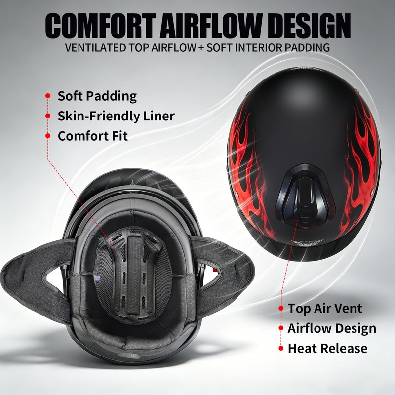 Half Helmet Motorcycle VF08 Open Face DOT Retro Cruiser Helmet