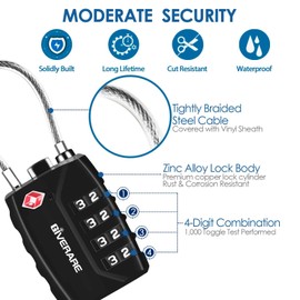 2 Pack TSA Approved Travel Luggage Locks, 4-Digit Metal Cable Combination Suitcase Lock, Alloy Padlocks, Weatherproof Padlock for Locker, Golf Bag, Gun Case, Backpack, Anti Theft-Black