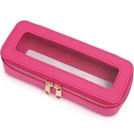 Pinkmik Makeup Brush Case Clear Travel Cosmetic & Toiletry Bag Small Makeup Bag with Zipper Purse Organizer Car Essential Bag for Women (X/Fuxia, SLIM)