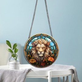 HOTIYOK Fierce Lion Acrylic Window Hangings Wreath Decoration Stained Window & Wall Decor with Chain, Ideal Housewarming Gift, Home Decor for Mom Grandma Wife Teacher Animals Lover
