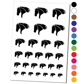 Wild Horse Head Mane Blowing Temporary Tattoo Water Resistant Fake Body Art Set Collection - Black (One Sheet)