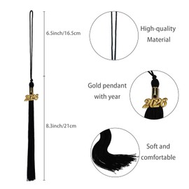2026 Graduation Tassel Black, Class of 2026 Tassels for Graduation Cap and Hat, Removable 2026 Gold Year Charm for High School or College, Black Color