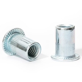 M3 x 9mm Flat Head Open End Blind Rivet Nuts Cylindrical Grooved Shank Metric AN 315 Zinc Plated Steel Threaded Insert Nutsert Rivnuts (Pack of 20)