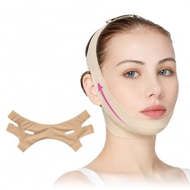Faja Papada Facial Lifting, Faja Papada para Mujer, Correa Facial Ajustable con V, Lifting,Elástico y Suave, Elimina Flacidez, Papada y Arrugas,Material Transpirable (Piel, M)
