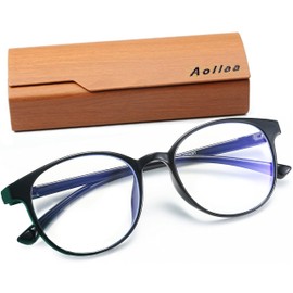 [Aollaa] [TR90 Material, Lightweight and Comfortable] Blue Light Cut Glasses, Date Glasses, No Degree, Only 0.4 oz (10 g) (UV Protection & UV Reduction) PC Glasses for Computers, Men's, Women's, Students, Children, Round Glasses, Boston (Black)