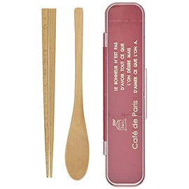 Masakazu Café de Paris 48-79255-1 Wooden Spoon and Chopsticks Set for Bento Box, 7.1 inches (18 cm), Red