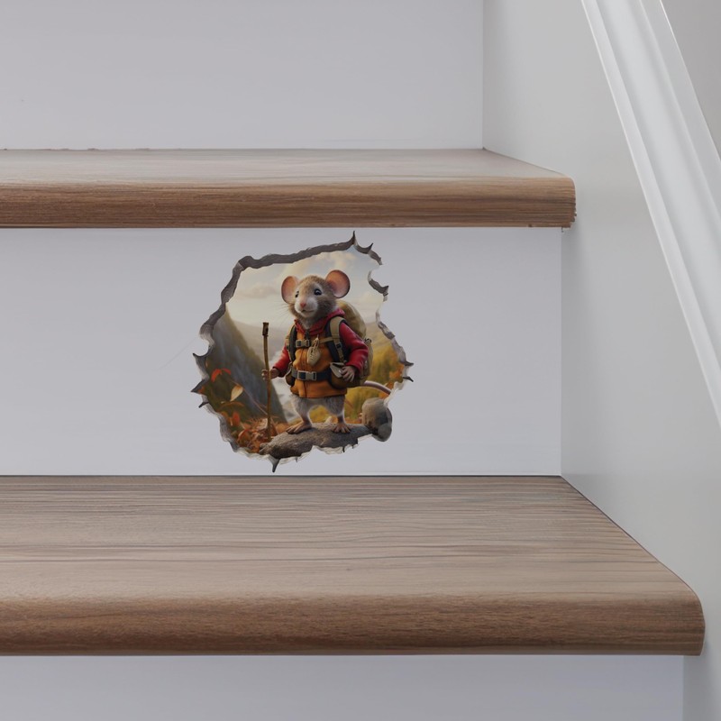 Autumn Hiker Mouse in Mouse Hole Decal - Mouse Hole