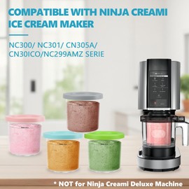 Nepfaivy Containers Replacement for Ninja Creami - 4 Pack Ice Cream Pints and Lids Compatible with Ninja NC300 NC301 Creamy Ice Cream Makers, BPA-Free & Dishwasher Safe, Color Lids