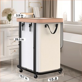 150L (40 Gal) High-Grade Laundry Basket with Wheels, Large Laundry Hamper with Wooden Handles, 900D Oxford Fabric, Detachable Laundry Hamper for Bedroom, Bathroom, Laundry Room