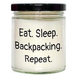 Backpacking Vanilla Soy Candle Gift for Men Friends Family, Eat Sleep Backpacking Repeat, 9oz Hand-Poured Soy Wax Candle for Christmas