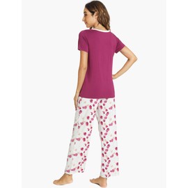 GYS Womens Bamboo Viscose Pajamas Set Super Soft Short Sleeve V Neck Top and Pants Pj Sleepwear Sets, Purple, Large