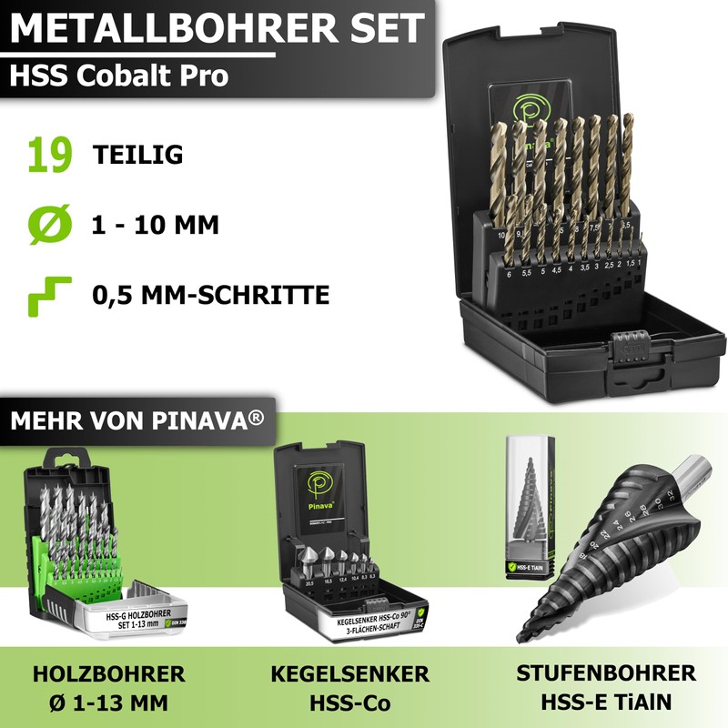 Pinava® Metal Drill Bit Set HSS Cobalt Pro [Extra Sharp