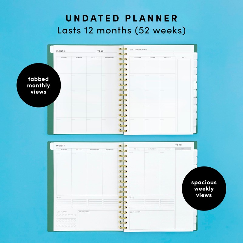 PAPERAGE Undated 12 Month Weekly & Monthly Planner with Durable