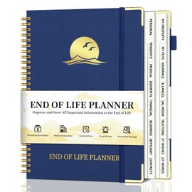 End of Life Planner, Estate Planning Organizer with Tabs for Senior, Spiral Funeral Planning Book with Large Font, Gold Corner Guards & Inner Pocket for Will Preparation, 7.36" x 10.4", Blue