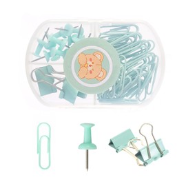 Paper Clips, Foldback Clips, Push Pins, Binder Clips Made of Metal, Paper Clips, Paper Clips, Multi-Purpose Clips for Office Supplies, Stationery Paper (Mint Green)