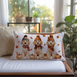 NUTEEN Fall Dogs Throw Pillow Cover 20x12 Inch Cute Pet Goldendoodle Frise Dog Throw Pillow Covers Cushion Pumpkin Cover Cases Pillowcases Sofa Home Decor