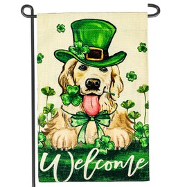 Welcome St Patricks Day Dog Cat Green Hat Shamrock Garden Flag 12x18 Inch Double Sided Yard Outdoor Flag(A)