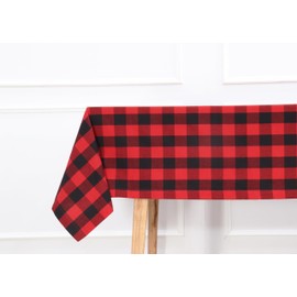 PurpleEssences Buffalo Plaid Tablecloth - Water Resistant Wipeable Washable Checkered Table Cloth for Outdoor Picnic Dining- Christmas - 60 x 84 Inch - Red and Black