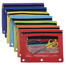 PATIKIL 21 Pack Pencil Pouch for 3 Rings Binder, Oxford Cloth Mesh Zipper Binder Pouch Pencil Case Bag Bulk for Office, 7 Colors