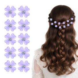 Pack of 10 Small Flower Hair Clips White Flowers Hair Accessories Wedding Small Hair Clips Bridal Hair Accessories Girls (Purple)