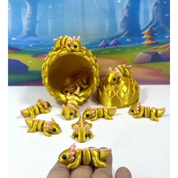 12pcs 3D Printed Axolotl with Eggs, Articulated Gold Fidget Axolotl,