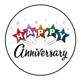 1.5" Happy Anniversary Stickers - Anniversary Sticker Envelope Seals Labels - #AA61RK (30 Pcs)