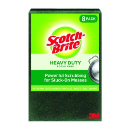 Scotch-Brite Heavy Duty Scouring Pad, Dish Scrubber for Kitchen + Outdoor, 8 Scrub Pads for Uncoated Pots and Pans, Cast Iron Cooktops, Grill Grates, Oven Racks, & BBQ, Durable, Long-Lasting