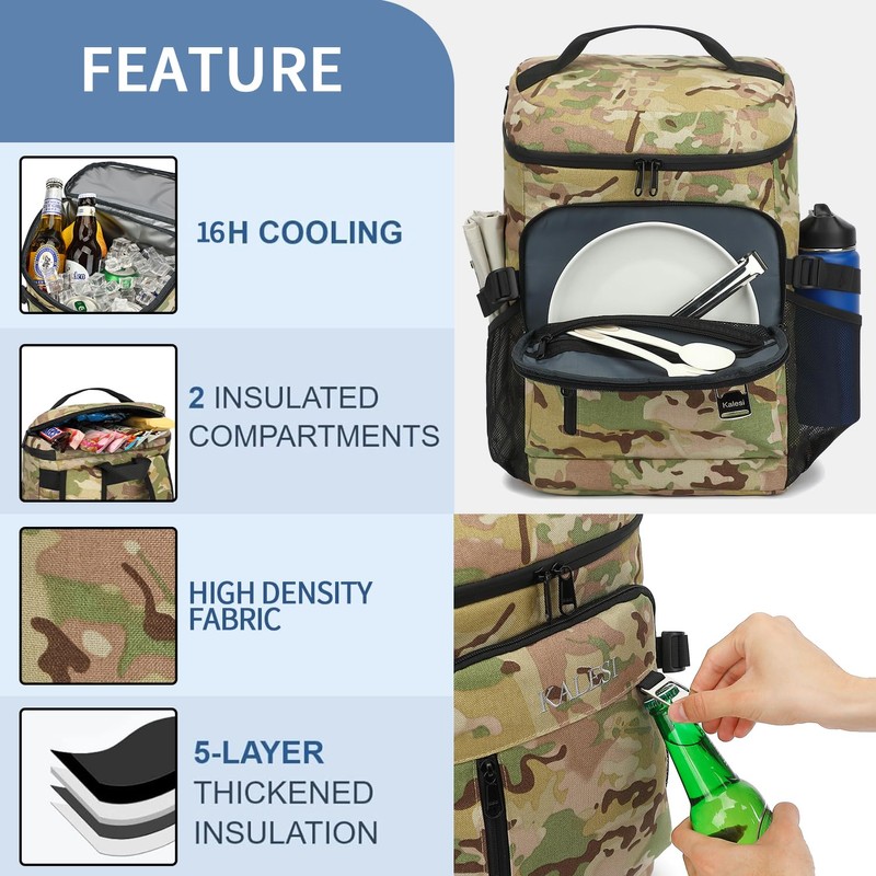 Kalesi Cooler Backpack 36 Cans Lightweight Insulated Backpack Cooler Leak-Proof