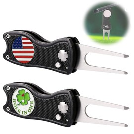 Amy Sport Golf Divot Repair Tool and Ball Marker Portable Foldable Magnetic Pop-up Button Stainless Steel Tools (2 Pack Black)