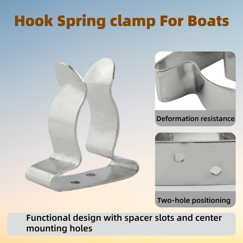 Lssapr 4Pcs Boat Hook Holder Stainless Steel Marine Spring Clamp