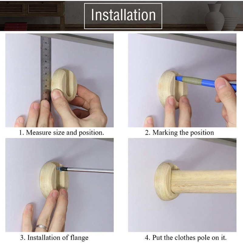 Btibpse Oval Closet Rod Flange Wood Closet Pole Socket End