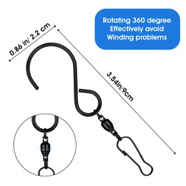 Qianyu 12 Pack Swivel Hooks Clip Spiral Hanging Chain Hook 360 Degree Dual Windsock Clip for Hanging Bird Feeder House Planters Basket Birdbath Wind Spinner Chimes Crystal Twisters Party Supply(black)