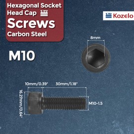 Kozelo 10pcs Socket Head Cap Screws - [M10-1.5 x 30mm] Alloy Steel Fully Threaded Black Oxide Grade 12.9 Internal Hex Screw for 3D Printer Furniture Industrial Use, Black
