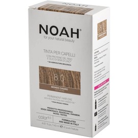 NOAH Permanent Hair Dye 8.0 Light Blonde – Ammonia-Free Hair Colour with Linseed Oil & Rice Proteins - Nourishing, Long-Lasting & Grey Coverage - Complete Hair Colour Kit - 140ml