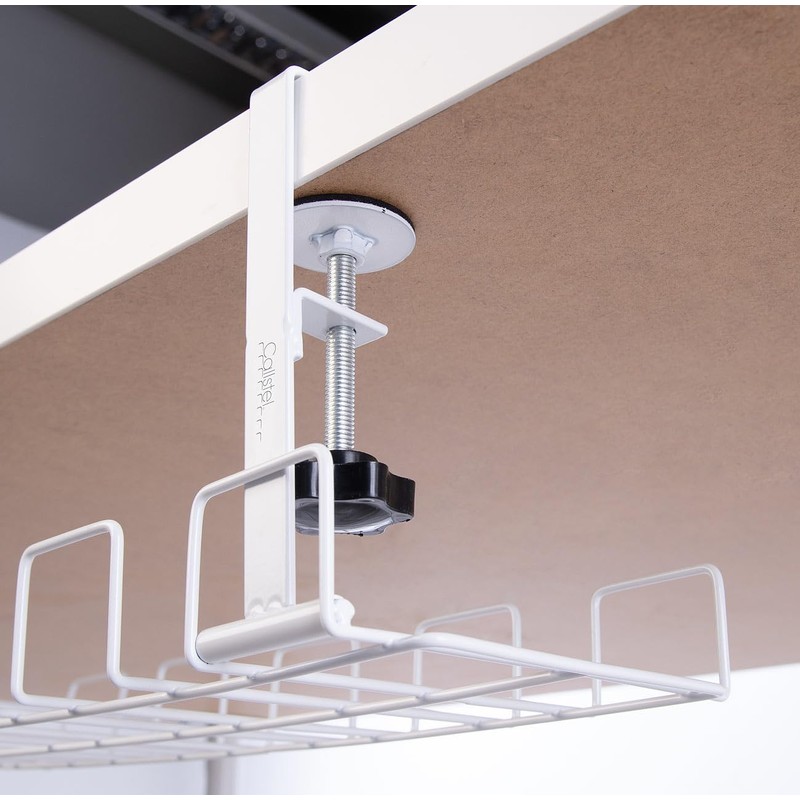 Callstel Cable Basket, Socket Holder & Organiser, Padded Clamps, White