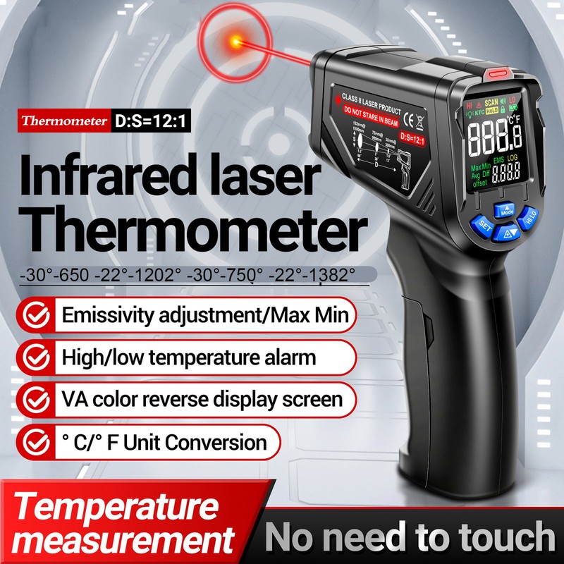 Infrared Laser Thermometer High Low Temperature Alarm High Accuracy Non