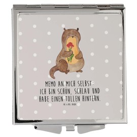 Mr. & Mrs. Panda Handtaschenspiegel quadratisch Otter Blumenstrauß - Geschenk, niedlich, süß, silber, Otter Seeotter See Otter, Fischotter,