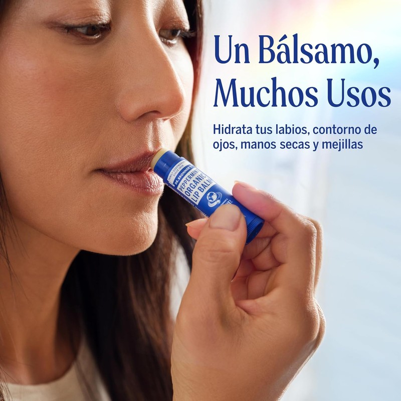 Dr. Bronner's Bálsamo Labial Orgánico Menta, Fórmula Hidratante y Refrescante
