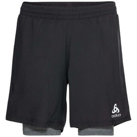 Odlo Men's Run Easy 5 Inch 2-in-1 Shorts, Black - Grey Melange, XL