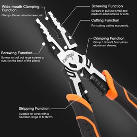 DISEN Linemans Pliers 6-in-1, 9" Electrical Pliers with Side Cutter and Wire Stripper, Multifunctional Combination Pliers with Stripping, Wire Cutting, Twisting, Crimping and Winding Functions