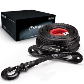 BUNKER INDUST Synthetic Winch Rope Kit,3/8" x 100' 23809LBS Winch Line Cable Replacement with Protective Sleeve+Winch Fairlead+Hook for 4WD Off Road Vehicle Jeep Truck ATV UTV SUV(Black)