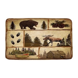 Rustic Cabin Bear Moose Bath Mat Farmhouse Lodge Country Hunting Wild Animal Deer Elk Vintage Fall Forest Camping Bathroom Kitchen Absorbent Carpet Doormat Area Rugs 17.7x29.5 Inch