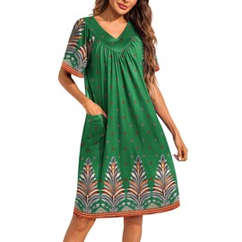 Ekouaer Womens House Dress Floral Print Moo Moos Nightgowns Moomoo Dresses Mumus with Pockets Green Feather M