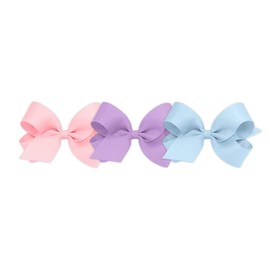 Wee Ones Girls' 3 pc Set Solid Grosgrain Variety Pack on a WeeStay No-Slip Hair Clip, Large, Light Pink, Light Orchid, Millennium Blue