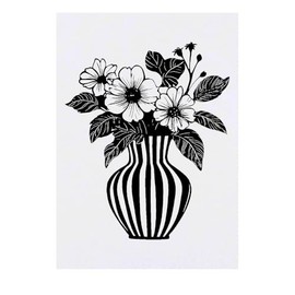 'Striped Vase with Flowers ' Temporary Tattoo - Water Resistant, Skin-Safe, Non-Toxic Transfer (TO00081163)