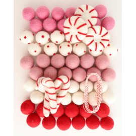 Mini Felt Factory | Felt Ball DIY Christmas Garland Wool 1 inch Pom Ornament Set Red Seasonal Winter Home Mantel Decor White Craft Project Supplies Kit | 10 Feet String (Boho Pink)