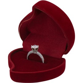 Velvet Ring Box, Single Ring Holder Jewellery Organizer Boxes Heart-Shaped Wedding Jewelry Box Case (Red, One size)