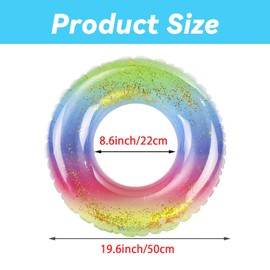 Viilich Inflatable Swimming Hoop, Rainbow Sequins Swimming Ring, Durable Inflatable Pool Swimming, Swimming Ring for Children, for Pool, Bath Toy, Party, Summer Pool Party, 60#